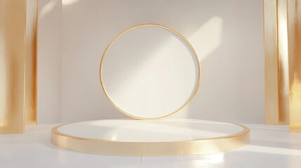 Poster - 3D rendered white and gold podium backdrop for cosmetics or products