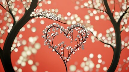 Aufkleber - Bokeh light forming a half heart shape on a vibrant red backdrop with negative space