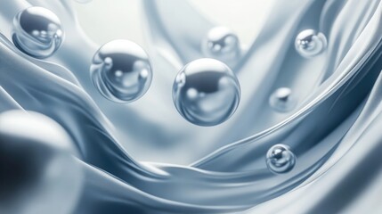 Poster - 3D mural artwork featuring silver spheres against a stunning abstract background with volumetric elements textures and lines 3D illustration and rendering