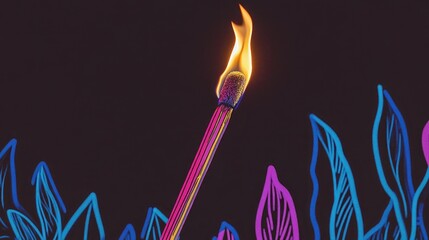 Poster - Close Up of a Burning Match Against a Dark Background Fire in Darkness Illuminating a Philosophical Concept Macro Photography Copy Space