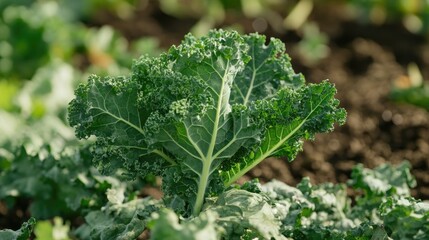 Aufkleber - Close up of Green Kale Leaf in a Garden