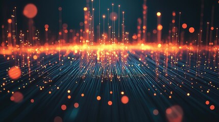 Poster - Abstract Technology Background Featuring Numerous Glowing Lines And Fiber Optic Data Beams Extending Into The Distance Symbolizing Connectivity Communication And Innovation