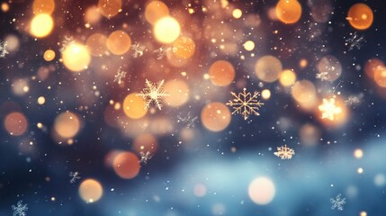 Aufkleber - Bokeh Background of Blurred Lights and Snowflakes