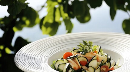 Poster - Close Up View of Fresh Vegetable Salad Served on a White Plate