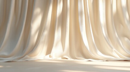 Aufkleber - Abstract beige studio backdrop featuring a curtain for product display Vacant space with shadows 3D render 3D illustration