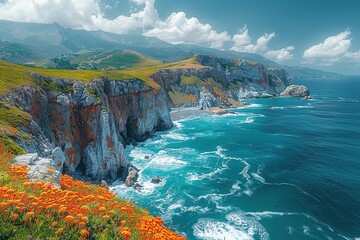 Wall Mural - landscape sea travel nature coast cliff beach view water ocean tourism beautiful blue shore