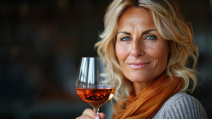 Beautiful young woman with glass and bottle of wine