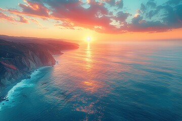 Wall Mural - ea sunset nature water travel ocean landscape sky sun view coast sunrise evening summer