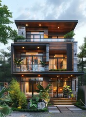 Poster - Modern Wooden House Exterior Design