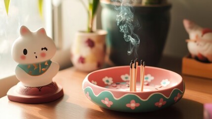 Poster - Burnt Incense Sticks with Ash Tray in a Spiritual Setting