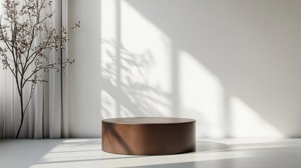 Poster - Brown display pedestal in room with window light background 3D rendering