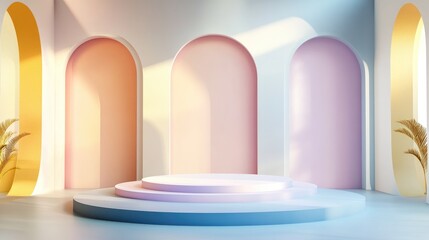 Aufkleber - Abstract backdrop for product showcase podium presentation minimalist pastel 3D environment 3D rendering
