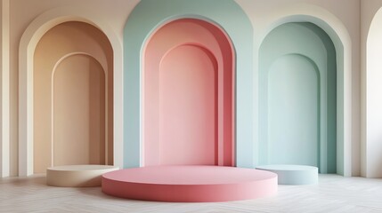 Aufkleber - Abstract pastel colored geometric shapes background modern minimalist mockup for podium display or showcase 3D rendering