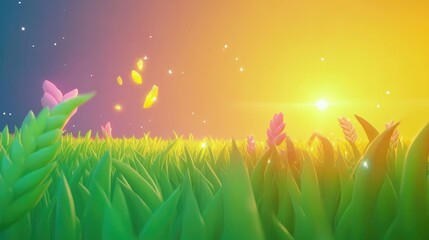 Poster - A sun drenched field of young wheat adorned with shimmering grass illuminated by sunlight