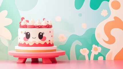 Aufkleber - Cake on Colorful Gradient Background