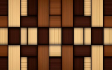Poster - A vibrant geometric pattern of interlocking wood textures in various shades, displayed as an abstract design