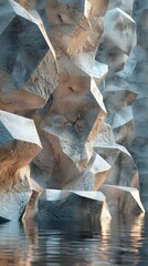 Wall Mural - Abstract Geometric Stone Sculpture in Water Reflection