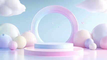 Aufkleber - Abstract minimalist scene featuring a pastel color design suitable for a cosmetic or product display podium in 3D render