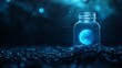 © ธนากร บัวพรหม - A luminous blue moon captured inside a glass jar, creating an ethereal and magical atmosphere.