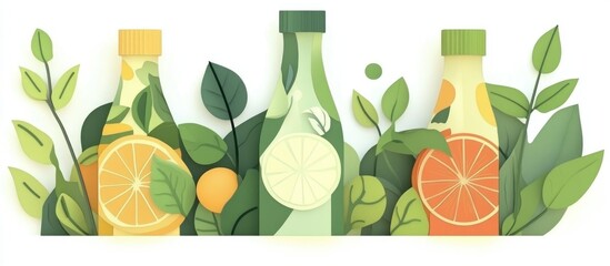 Poster - Bottle Lemonade Lemon Orange With Mint On A White Background Isolation
