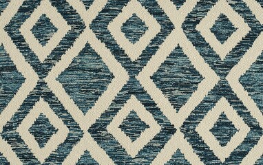 Poster - A textured blue and cream diamond patterned fabric showcasing intricate geometric designs ideal for home decor projects