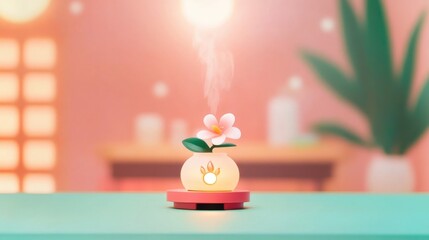 Poster - Aroma Oil Diffuser Lamp in a Spa Setting with Blurred Background