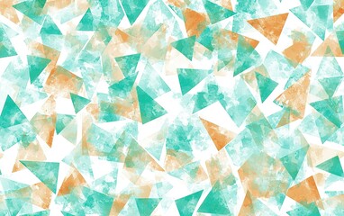 Fototapete - Colorful abstract background featuring overlapping triangles in teal and orange on a white canvas for creative design purposes