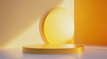 Aufkleber - 3D rendering of a minimalistic yellow podium set against an abstract background Ideal for advertising design including cosmetics technology food fashion and luxury product displays Illustration su