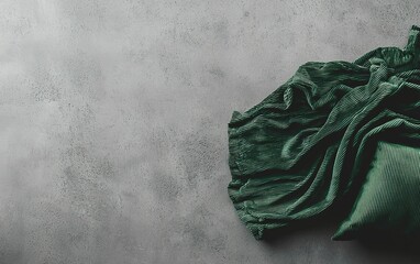 Poster - Soft green fabric draped artistically on a textured gray surface in a minimalist setting