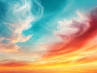 Poster - Breathtaking twilight sky featuring fantastical cloud shapes and a vivid gradient of captivating colors creating a dynamic turbulent and cinematic atmosphere with a romantic dreamlike