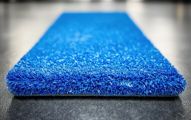 Bright blue carpet with soft texture on a smooth surface in a well-lit indoor space showcasing vibrant color and design