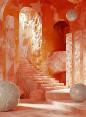 Poster - Abstract Coral Stairway Interior Design