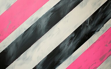 Poster - Colorful abstract artwork featuring bold diagonal stripes in pink, black, and gray tones on a textured canvas surface