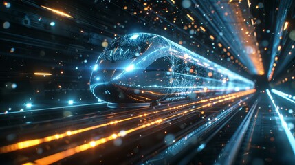 Poster - Futuristic high speed train streaks through hyperspace