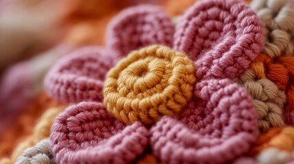 Wall Mural - A close-up of a crocheted flower, maybe for a keychain.