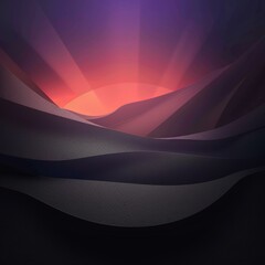 Sticker - Black and purple abstract 3D landscape with a glowing sunset