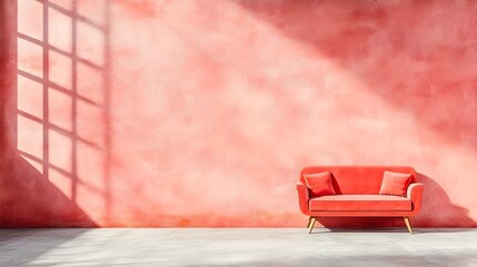 Poster - Muted Dusty Rose 3D Studio Interior with Vacant Product Dais Shadow Patterns from Window Aperture and Diffused Daylight Illumination