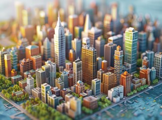 Canvas Print - Miniature Cityscape Illustration of New York