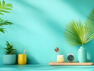 Poster - Minimalist 3D studio setting with a clean empty space and a product display pedestal  Soft window light casts delicate shadows on the counter creating a serene and modern digital product mockup scene