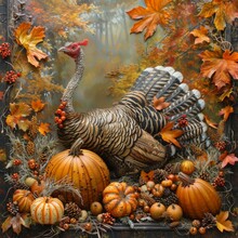 Autumn Turkey And Pumpkins Art Free Stock Photo - Public Domain Pictures