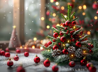 Wall Mural - christmas tree decorations with snow