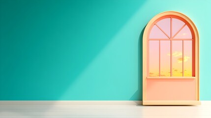 Poster - Vibrant 3D studio room with a blue background empty floor and wall a product podium and a shadow overlay from the window to the countertop  The warm sunlight creates a captivating mockup for a modern