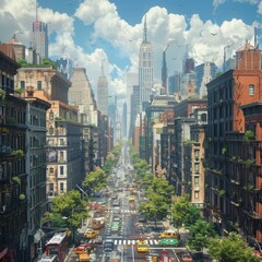 Canvas Print - Futuristic City Street Scene Illustration