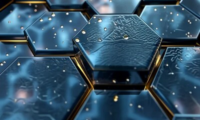 Poster - A close up of a blue and gold hexagonal pattern Video