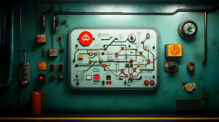Poster - Intricate subway map displayed on a dimly lit underground station platform showcasing the complex network of intersecting rail lines stations and transfer points in a design