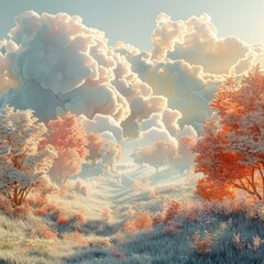 Poster - A Dreamy Pastel Landscape Under a Sky of Clouds