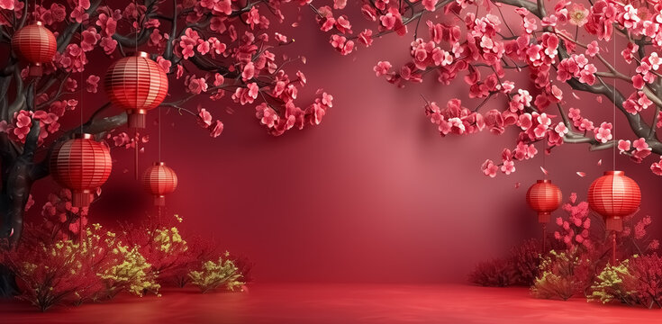Chinese style poster background, Chinese New Year theme for text or wishes, traditional culture, festive image 