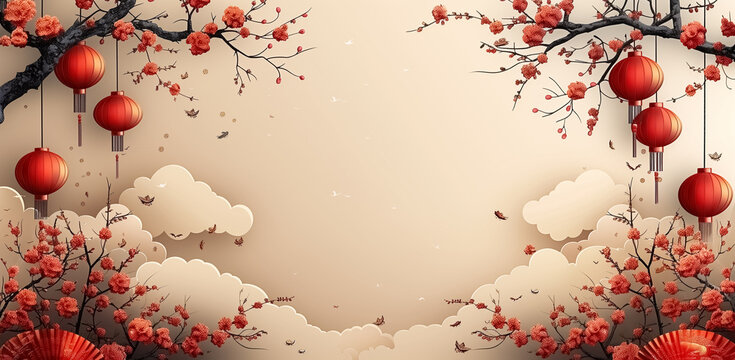 Chinese style poster background, Chinese New Year theme for text or wishes, traditional culture, festive image 