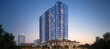 © Huzaifa - A sleek, high-rise residential building with a glass exterior, rooftop amenities, and a modern design