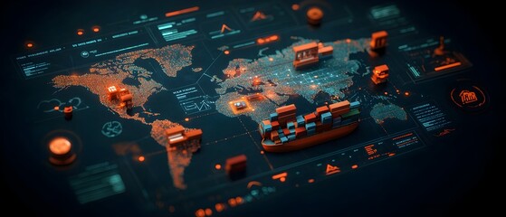 Poster - Streamlined Global Logistics and Supply Chain Comprehensive digital map of worldwide transportation networks